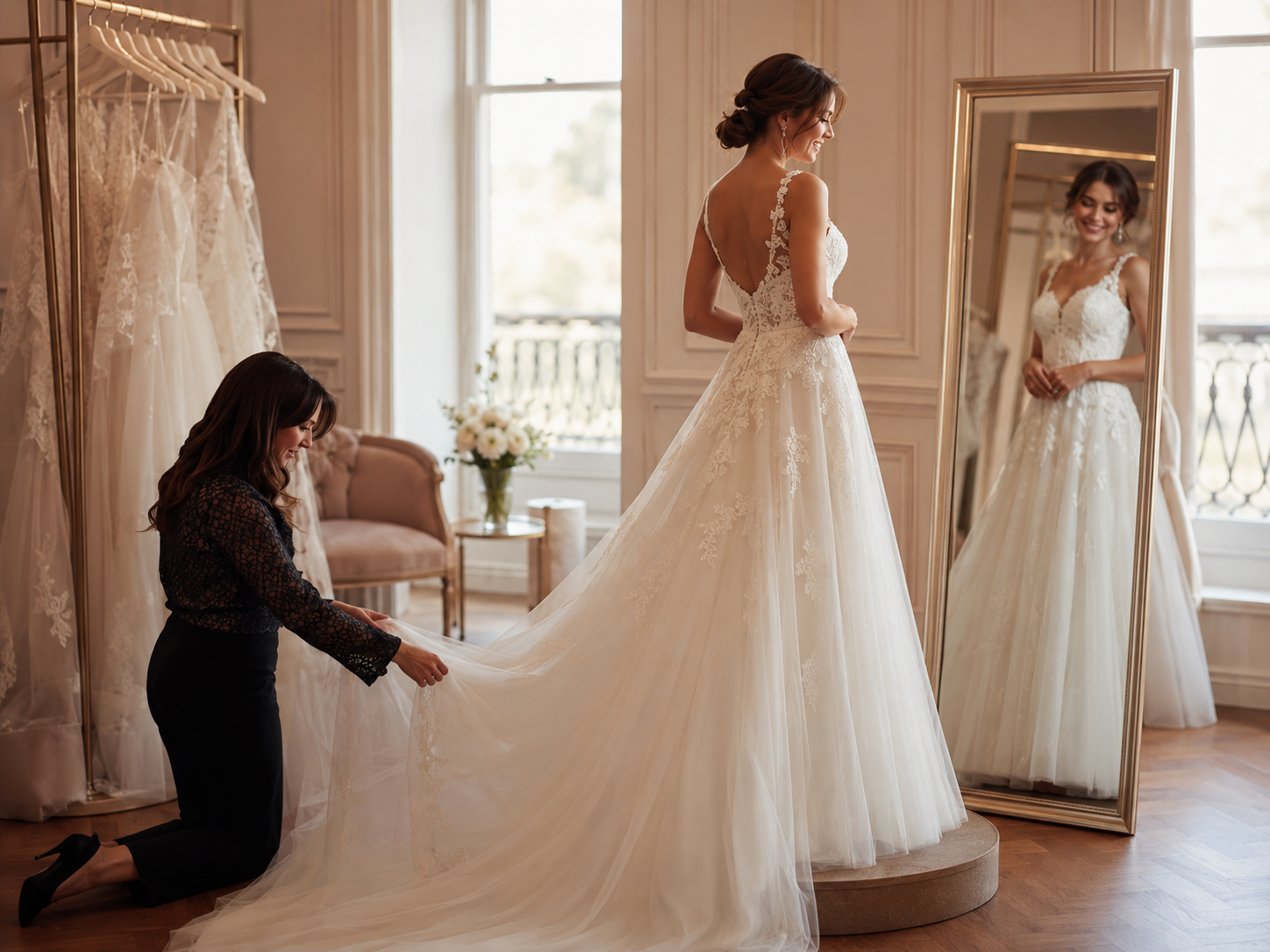 Prova dell’abito da sposa in atelier con la consulente